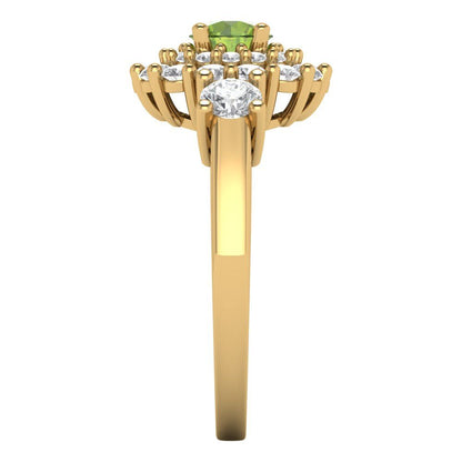 1.4 cttw Natural Peridot Hidden Halo Engagement Ring - Solid Gold (Round Cut,5.0mm)
