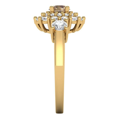 1.4 cttw Yellow Moissanite Hidden Halo Engagement Ring - Solid Gold (Round Cut,5.0mm)