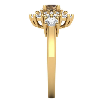 1.4 cttw Zirconia Simulated Champagne Diamond Hidden Halo Engagement Ring - Solid Gold (VVS1, Round Cut,5.0mm)