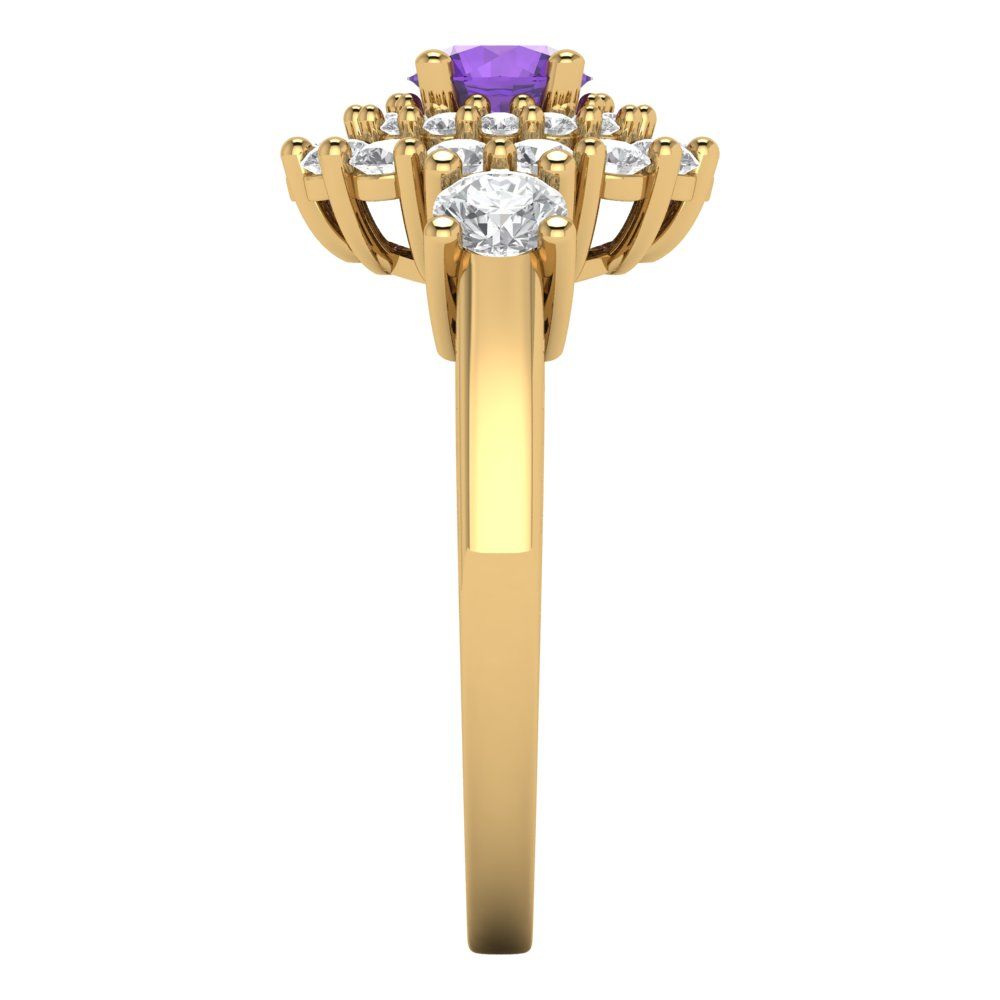 1.4 cttw Natural Amethyst Hidden Halo Engagement Ring - Solid Gold (Round Cut,5.0mm)