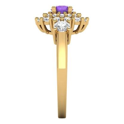 1.4 cttw Natural Amethyst Hidden Halo Engagement Ring - Solid Gold (Round Cut,5.0mm)