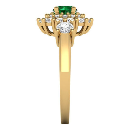 1.4 cttw Simulated Emerald Hidden Halo Engagement Ring - Solid Gold (Round Cut,5.0mm)