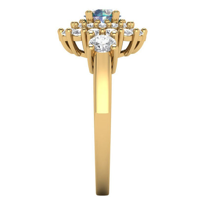 1.4 cttw Blue Moissanite Hidden Halo Engagement Ring - Solid Gold (Round Cut,5.0mm)