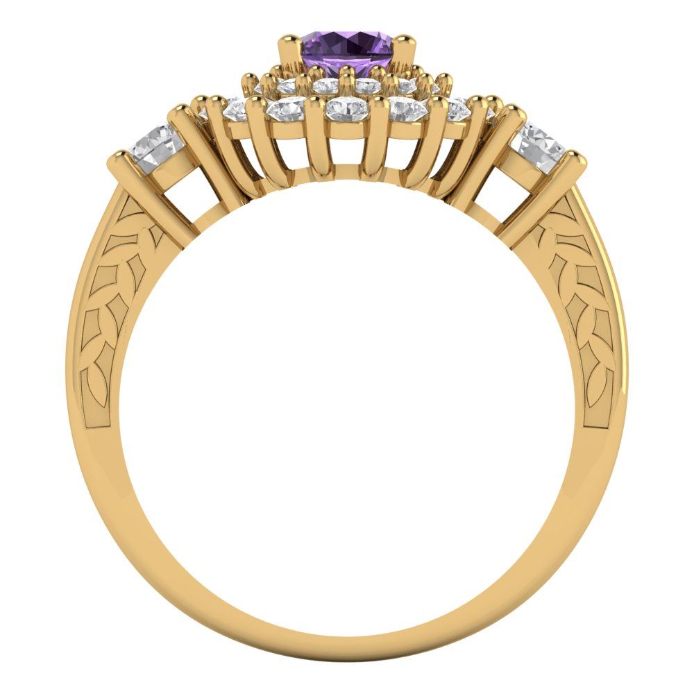 1.4 cttw Simulated Alexandrite Hidden Halo Engagement Ring - Solid Gold (Round Cut,5.0mm)