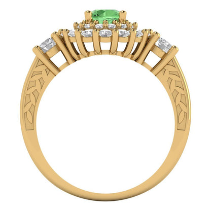 1.4 cttw Zirconia Simulated Green Diamond Hidden Halo Engagement Ring - Solid Gold (VVS1, Round Cut,5.0mm)