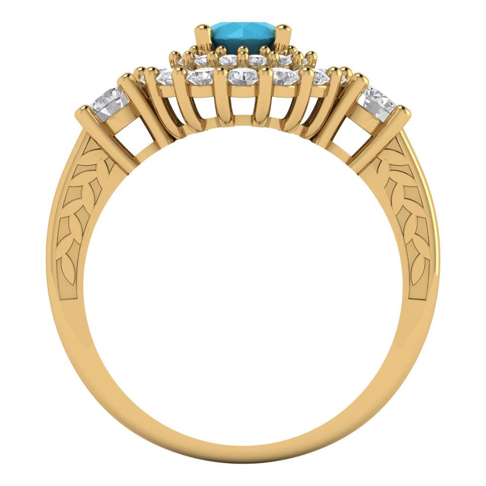 1.4 cttw Simulated Turquoise Hidden Halo Engagement Ring - Solid Gold (Round Cut,5.0mm)