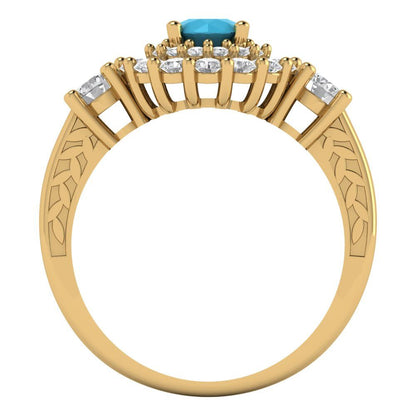 1.4 cttw Simulated Turquoise Hidden Halo Engagement Ring - Solid Gold (Round Cut,5.0mm)