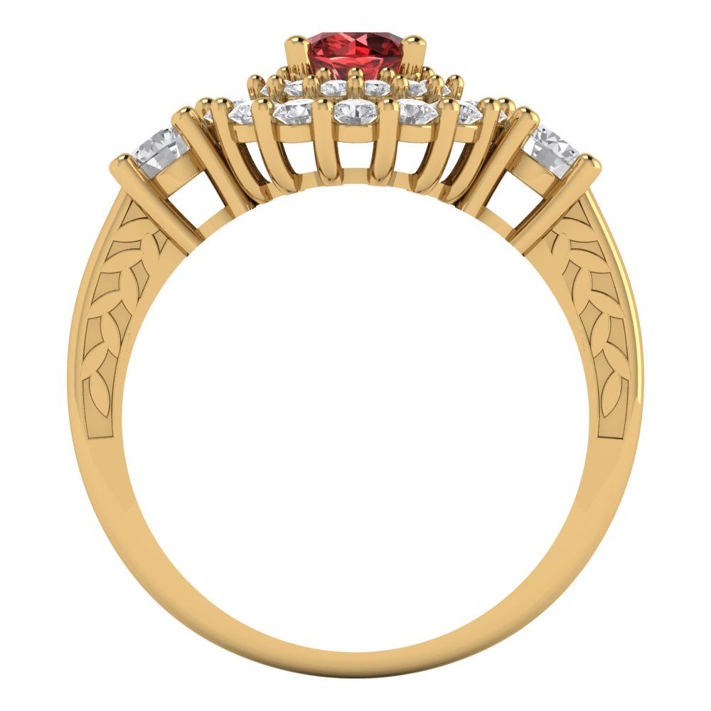 1.4 cttw Natural Garnet Hidden Halo Engagement Ring - Solid Gold (Round Cut,5.0mm)