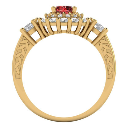 1.4 cttw Natural Garnet Hidden Halo Engagement Ring - Solid Gold (Round Cut,5.0mm)