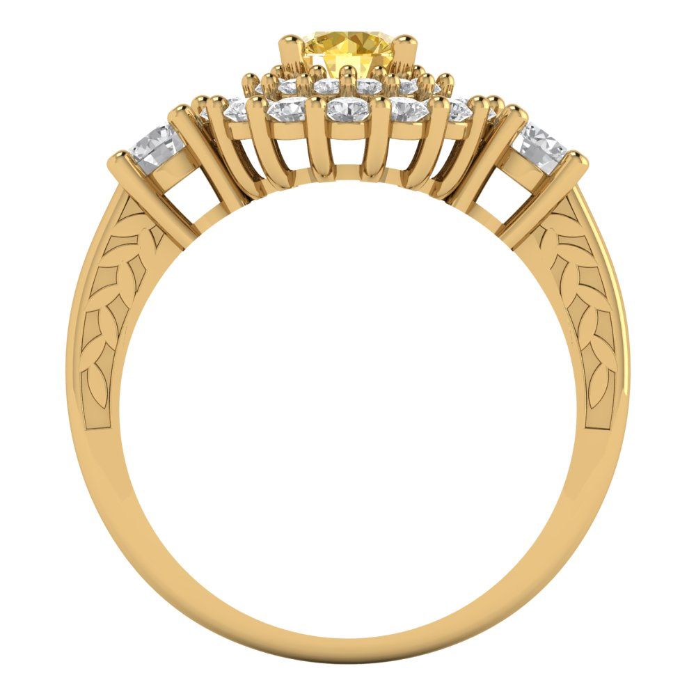 1.4 cttw Natural Citrine Hidden Halo Engagement Ring - Solid Gold (Round Cut,5.0mm)