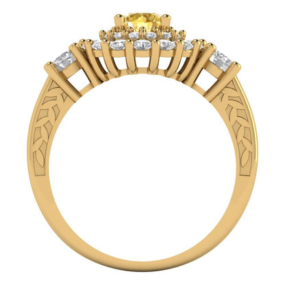 1.4 cttw Natural Citrine Hidden Halo Engagement Ring - Solid Gold (Round Cut,5.0mm)