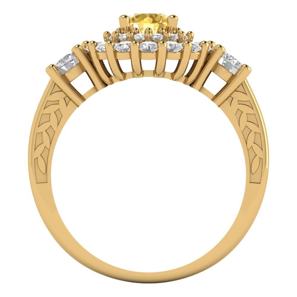 1.4 cttw Zirconia Simulated Yellow Diamond Hidden Halo Engagement Ring - Solid Gold (VVS1, Round Cut,5.0mm)