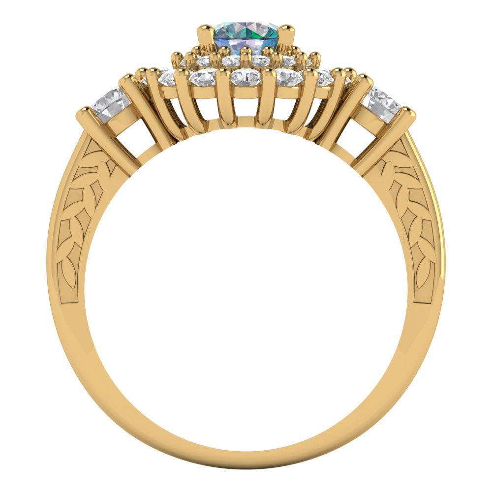 1.4 cttw Blue Moissanite Hidden Halo Engagement Ring - Solid Gold (Round Cut,5.0mm)