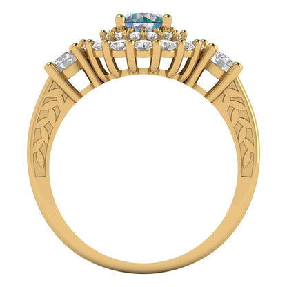 1.4 cttw Blue Moissanite Hidden Halo Engagement Ring - Solid Gold (Round Cut,5.0mm)