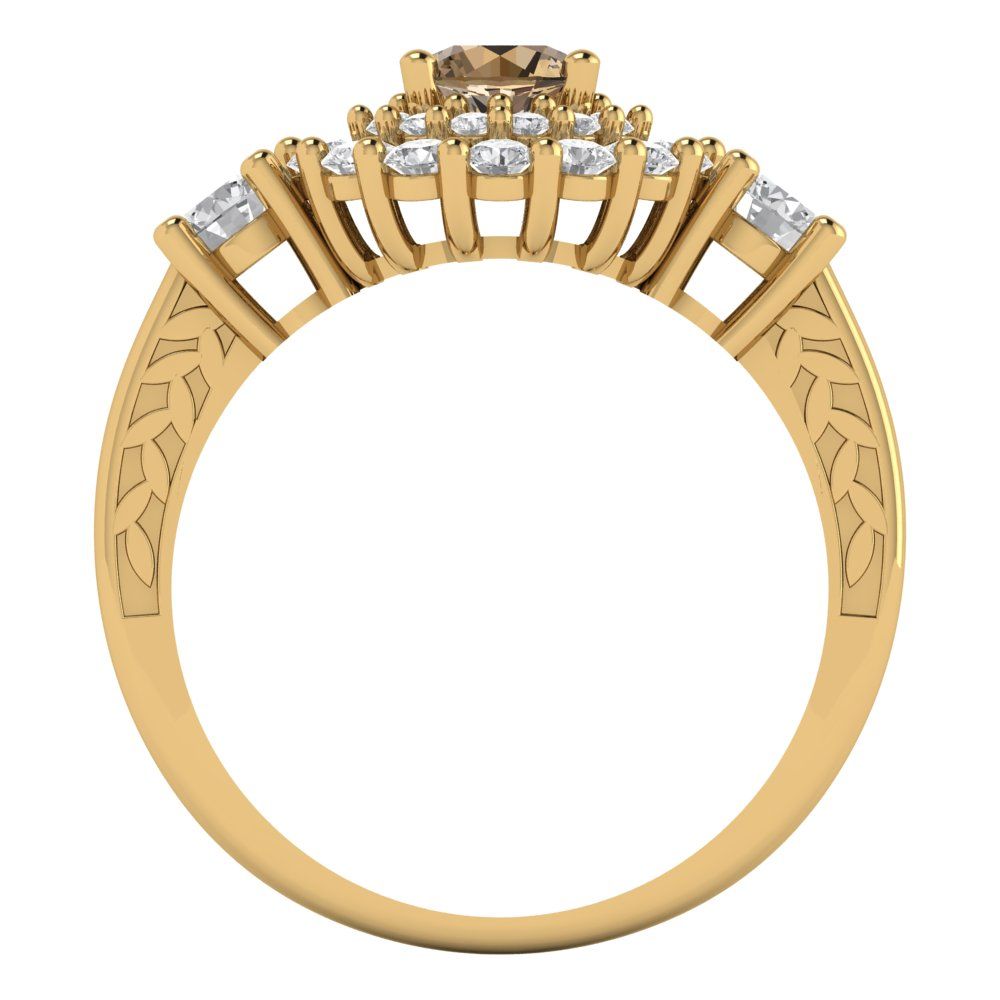 1.4 cttw Zirconia Simulated Champagne Diamond Hidden Halo Engagement Ring - Solid Gold (VVS1, Round Cut,5.0mm)