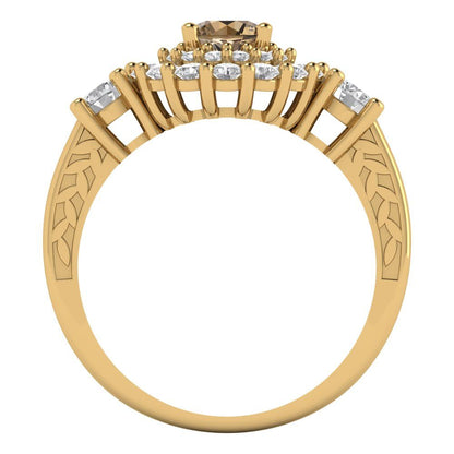 1.4 cttw Zirconia Simulated Champagne Diamond Hidden Halo Engagement Ring - Solid Gold (VVS1, Round Cut,5.0mm)