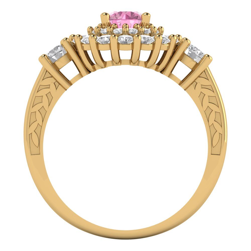 1.4 cttw Zirconia Simulated Pink Diamond Hidden Halo Engagement Ring - Solid Gold (VVS1, Round Cut,5.0mm)