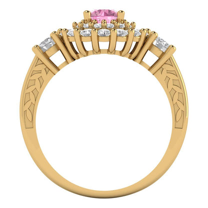 1.4 cttw Zirconia Simulated Pink Diamond Hidden Halo Engagement Ring - Solid Gold (VVS1, Round Cut,5.0mm)