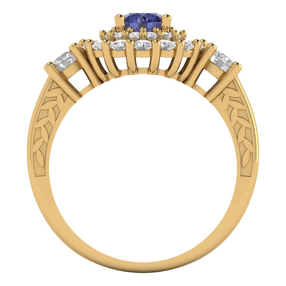 1.4 cttw Simulated Tanzanite Hidden Halo Engagement Ring - Solid Gold (Round Cut,5.0mm)