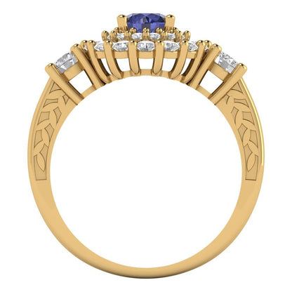 1.4 cttw Simulated Tanzanite Hidden Halo Engagement Ring - Solid Gold (Round Cut,5.0mm)