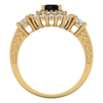 1.4 cttw Natural Onyx Hidden Halo Engagement Ring - Solid Gold (Round Cut,5.0mm)