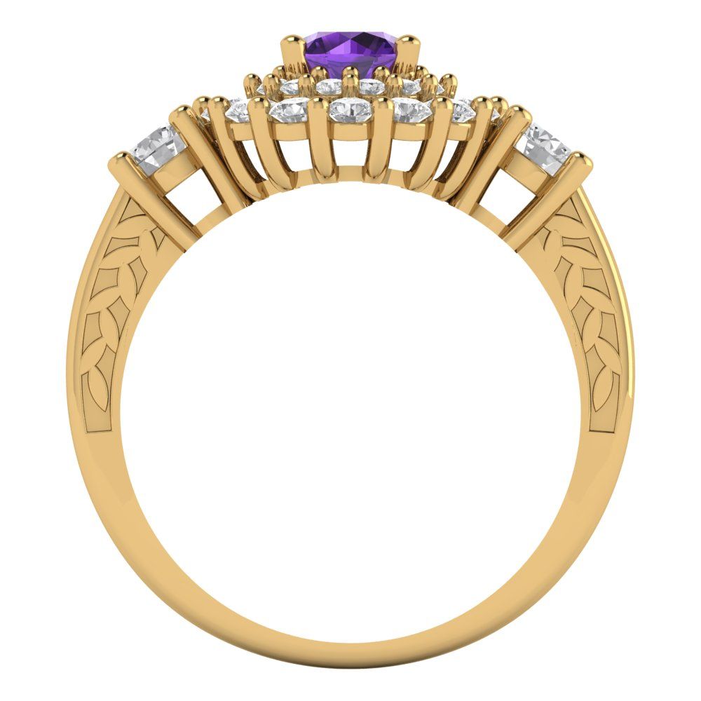 1.4 cttw Natural Amethyst Hidden Halo Engagement Ring - Solid Gold (Round Cut,5.0mm)
