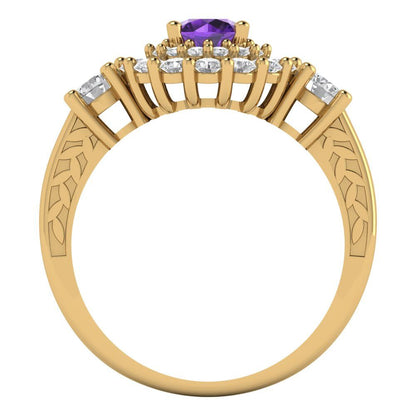 1.4 cttw Natural Amethyst Hidden Halo Engagement Ring - Solid Gold (Round Cut,5.0mm)