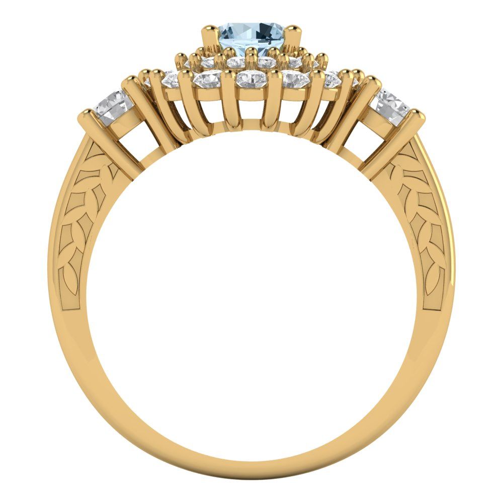 1.4 cttw Natural Swiss Blue Topaz Hidden Halo Engagement Ring - Solid Gold (Round Cut,5.0mm)