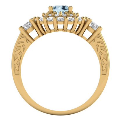 1.4 cttw Natural Swiss Blue Topaz Hidden Halo Engagement Ring - Solid Gold (Round Cut,5.0mm)