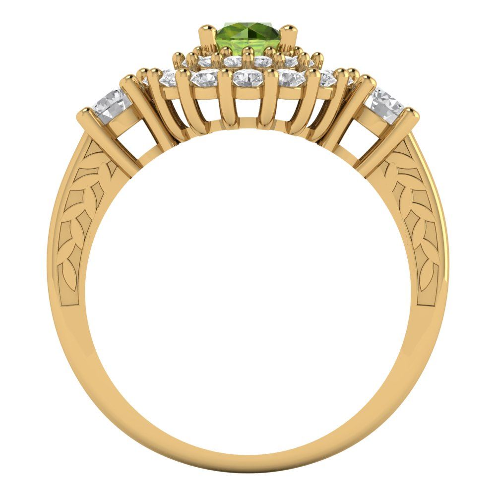 1.4 cttw Natural Peridot Hidden Halo Engagement Ring - Solid Gold (Round Cut,5.0mm)