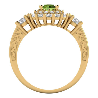 1.4 cttw Natural Peridot Hidden Halo Engagement Ring - Solid Gold (Round Cut,5.0mm)