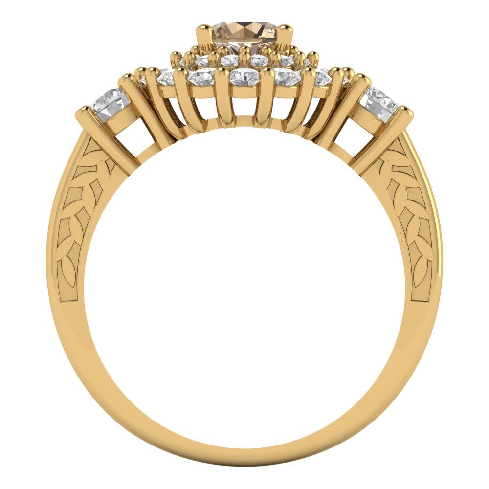 1.4 cttw Yellow Moissanite Hidden Halo Engagement Ring - Solid Gold (Round Cut,5.0mm)