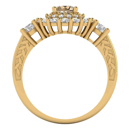 1.4 cttw Yellow Moissanite Hidden Halo Engagement Ring - Solid Gold (Round Cut,5.0mm)