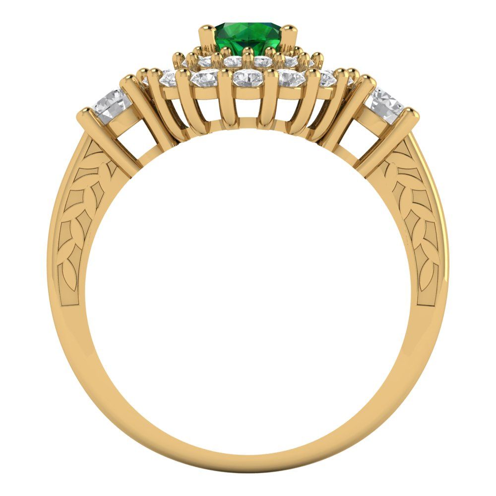 1.4 cttw Simulated Emerald Hidden Halo Engagement Ring - Solid Gold (Round Cut,5.0mm)