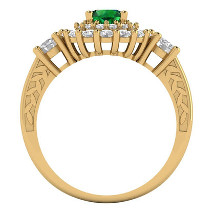 1.4 cttw Simulated Emerald Hidden Halo Engagement Ring - Solid Gold (Round Cut,5.0mm)