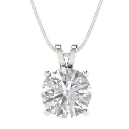 3 tcw Necklace Pendant - 14K White Gold Round Cut Solitaire  White Sapphire - Adjustable Length - 15in Box Chain to 18in