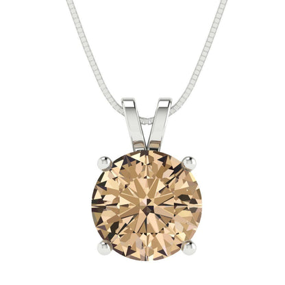 3 tcw Necklace Pendant - 14K White Gold Round Cut Solitaire  Yellow Moissanite - Adjustable Length - 15in Box Chain to 18in