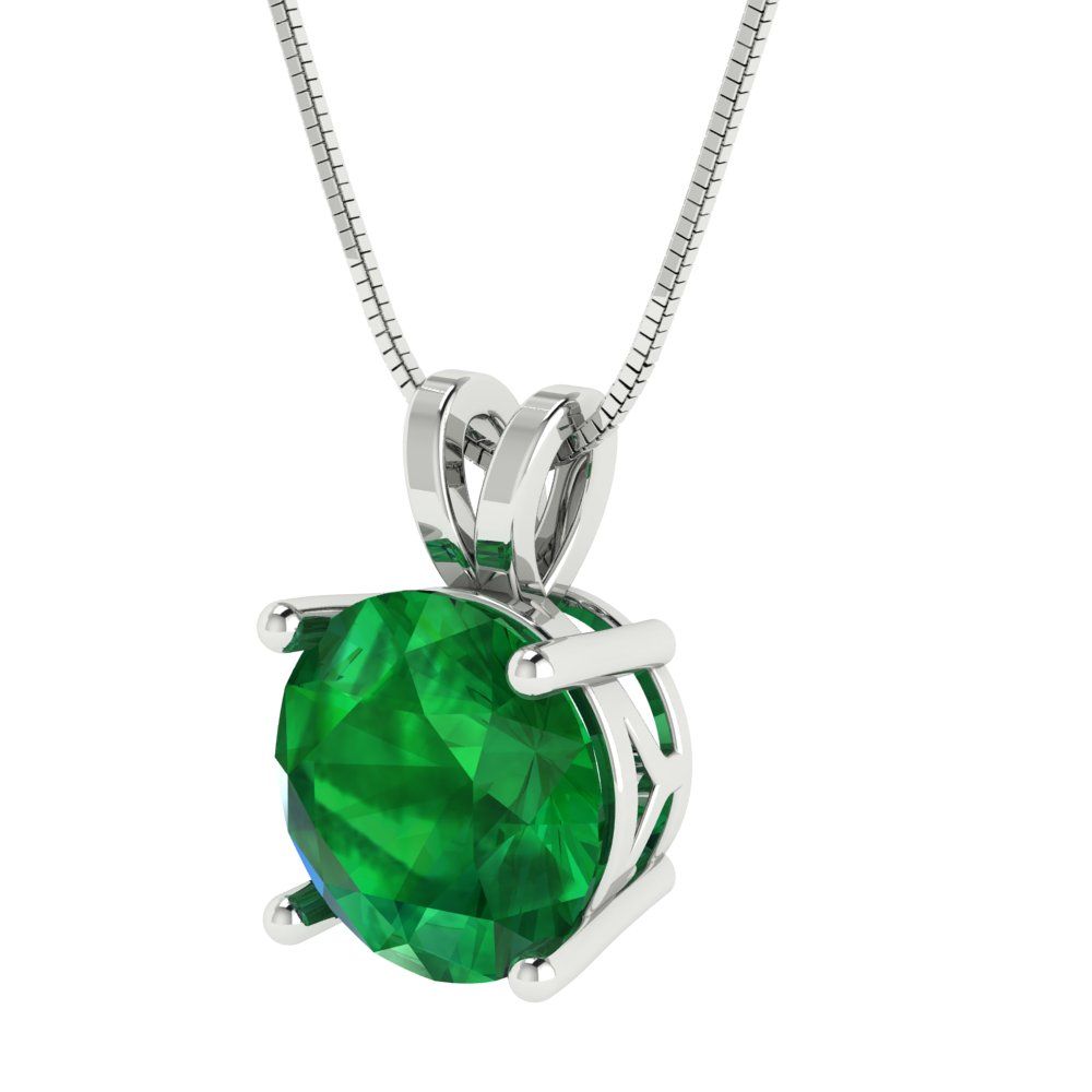 3cttw Round Cut Emerald Gold-Plated 925 Silver Pendant and 16" Box-Chain Necklace