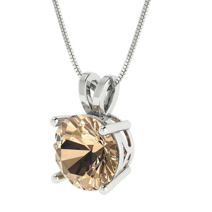 3 tcw Necklace Pendant - 14K White Gold Round Cut Solitaire  Yellow Moissanite - Adjustable Length - 15in Box Chain to 18in