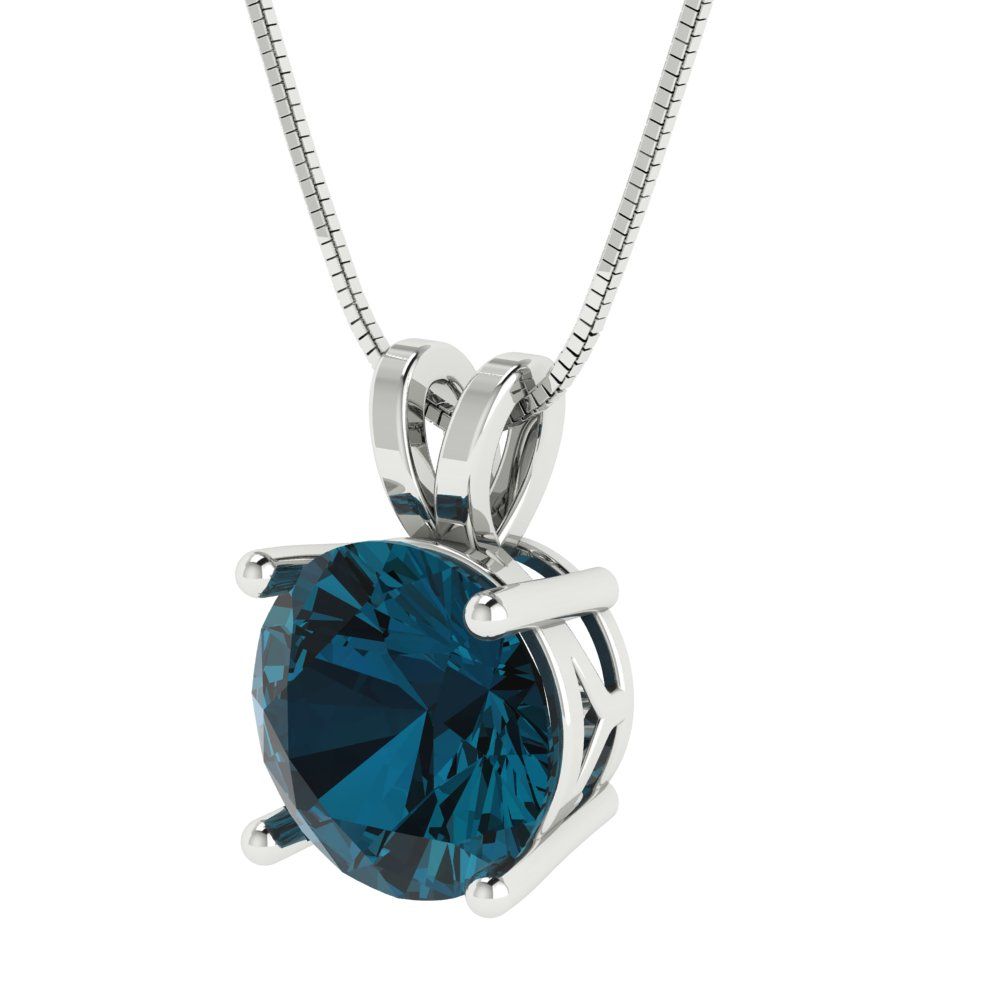 3 tcw Necklace Pendant - 14K White Gold Round Cut Solitaire  London - Adjustable Length - 15in Box Chain to 18in