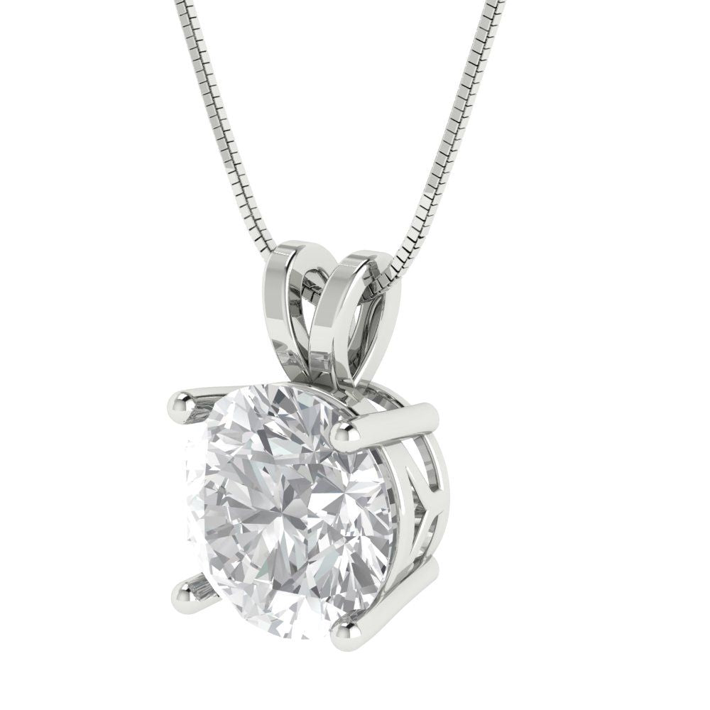 3 tcw Necklace Pendant - 14K White Gold Round Cut Solitaire  Zirconia Diamond - Adjustable Length - 15in Box Chain to 18in