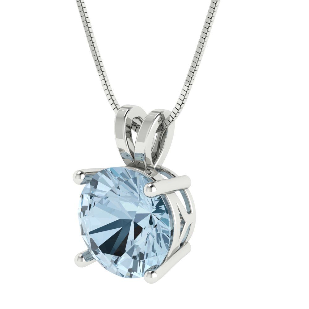 3 tcw Necklace Pendant - 14K White Gold Round Cut Solitaire  Swiss Blue Topaz - Adjustable Length - 15in Box Chain to 18in