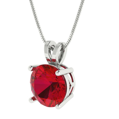 3 tcw Necklace Pendant - 14K White Gold Round Cut Solitaire  Pink Tourmaline - Adjustable Length - 15in Box Chain to 18in