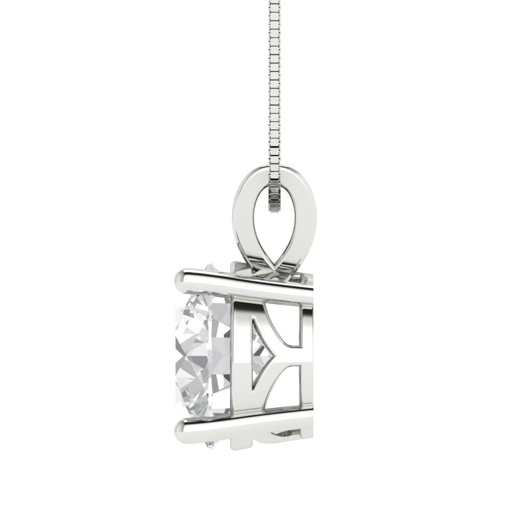 3 tcw Necklace Pendant - 14K White Gold Round Cut Solitaire  White Sapphire - Adjustable Length - 15in Box Chain to 18in