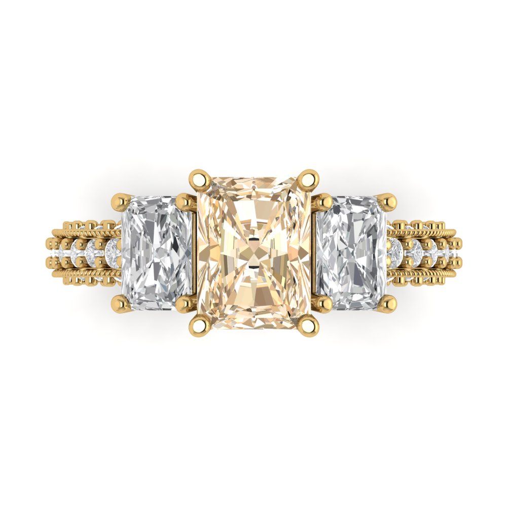 3.61 cttw Natural Morganite Three-Stone Engagement Ring - Solid Gold (Emerald Cut,8x6mm)