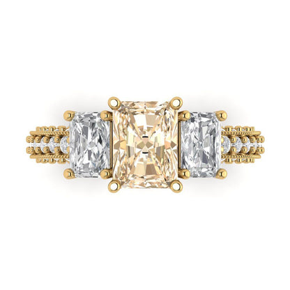 3.61 cttw Natural Morganite Three-Stone Engagement Ring - Solid Gold (Emerald Cut,8x6mm)