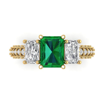 3.61 cttw Simulated Emerald Three-Stone Engagement Ring - Solid Gold (Emerald Cut,8x6mm)