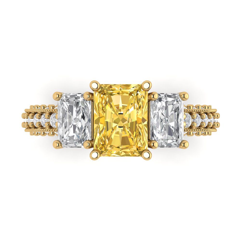 3.61 cttw Natural Citrine Three-Stone Engagement Ring - Solid Gold (Emerald Cut,8x6mm)