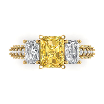 3.61 cttw Natural Citrine Three-Stone Engagement Ring - Solid Gold (Emerald Cut,8x6mm)