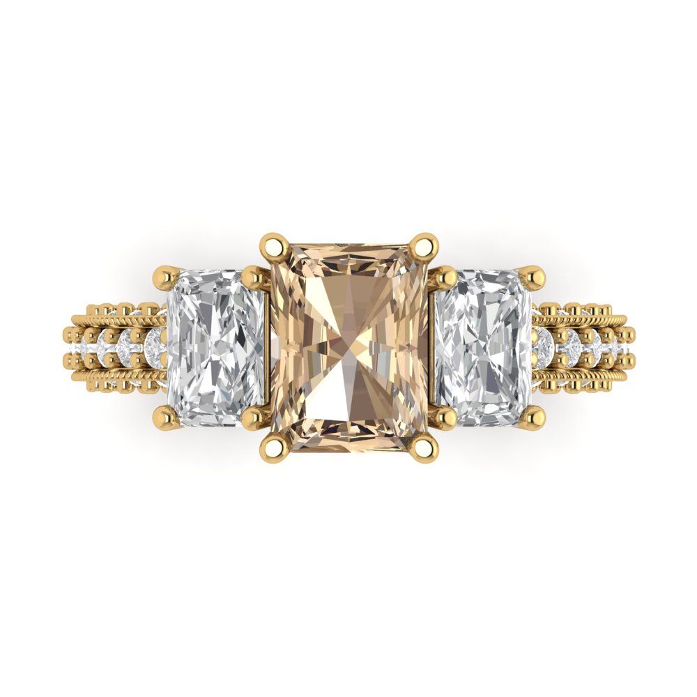 3.61 cttw Yellow Moissanite Three-Stone Engagement Ring - Solid Gold (Emerald Cut,8x6mm)